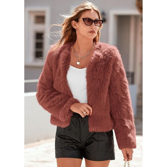 〽️Women's Rust Red PRETTYGARDEN Winter Cropped Faux Fur Warm Outerwear Jacket - Picture 8 of 8
